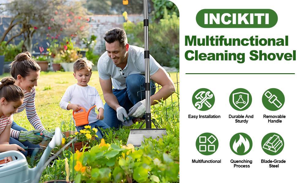 Multifunctional Stainless Steel Cleaning Shovel, Heavy Duty Flat Shovel for Weeding, Planting & Garden Landscaping