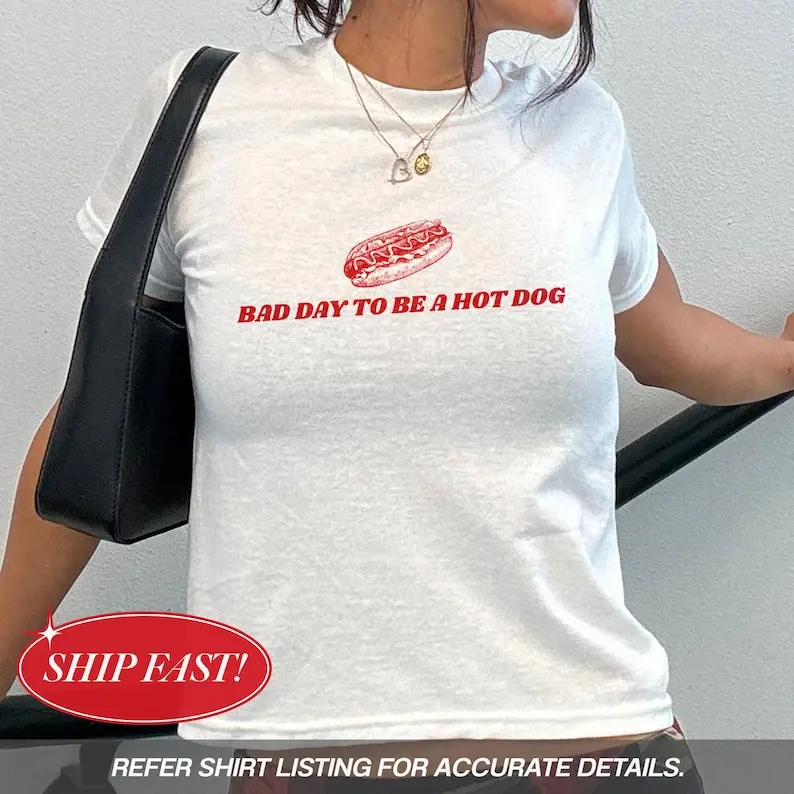 Bad Day to Be a Hot Dog Y2K Baby Tee, Funny Retro Hot Dog Graphic Top, Cute 4th Of July Memorial Day, Labor Day Tee, Hot Dog Shirt For Women
