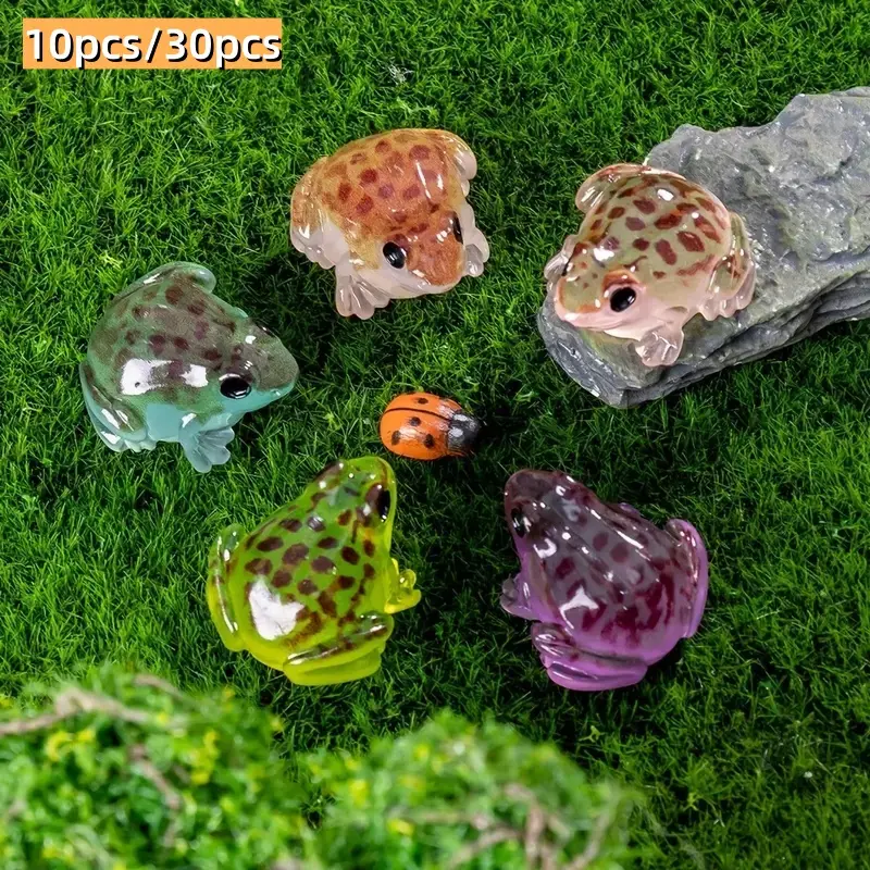 10/30 Piece Glow-In-The-Dark Compact Mini Decorative Frog Statue Figurines, Creative Night Light Decorations for Moss Landscape, Garden, Holiday, DIY Glass Container Accessories