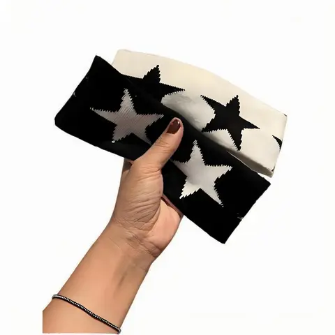 Unisex Knitted Star Embroidery Y2K Trendy Sweat Absorbing Headband - 1 Size Stretch Fit Adult Hair Accessory, Comfortable Breathable All Seasons for Yoga, Gym, Hair Accessories