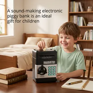 ATM Machine, Best Gift for Children, Electronic Piggy Bank Safe, Coin Saving Box, Password Lock Box for Boys and Girls (Black)
