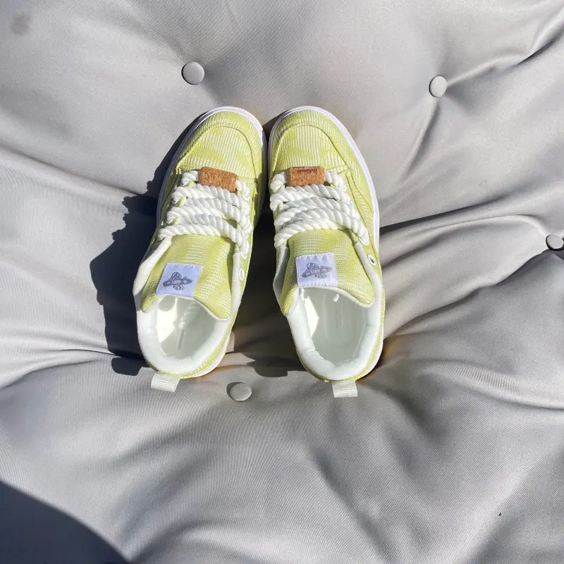 Unisex Lemon Yellow Canvas Sneakers, Low-Top Derby Style for Skating with Chunky Rope Laces and Thick Rubber Sole, Extended Sizes 36-50, Sneaker, Fabric, Footwear, Athletic, Preppy, Plaid, Sports Shoes