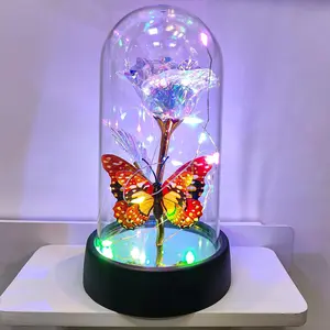 Glass Rose in Glass Dome, Light Up Flower, Eternal Rose - Valentines Day Gifts for Her, Mothers Day Roses  for Mom, Womens Gifts for Christmas - Galaxy Rose, Birthday