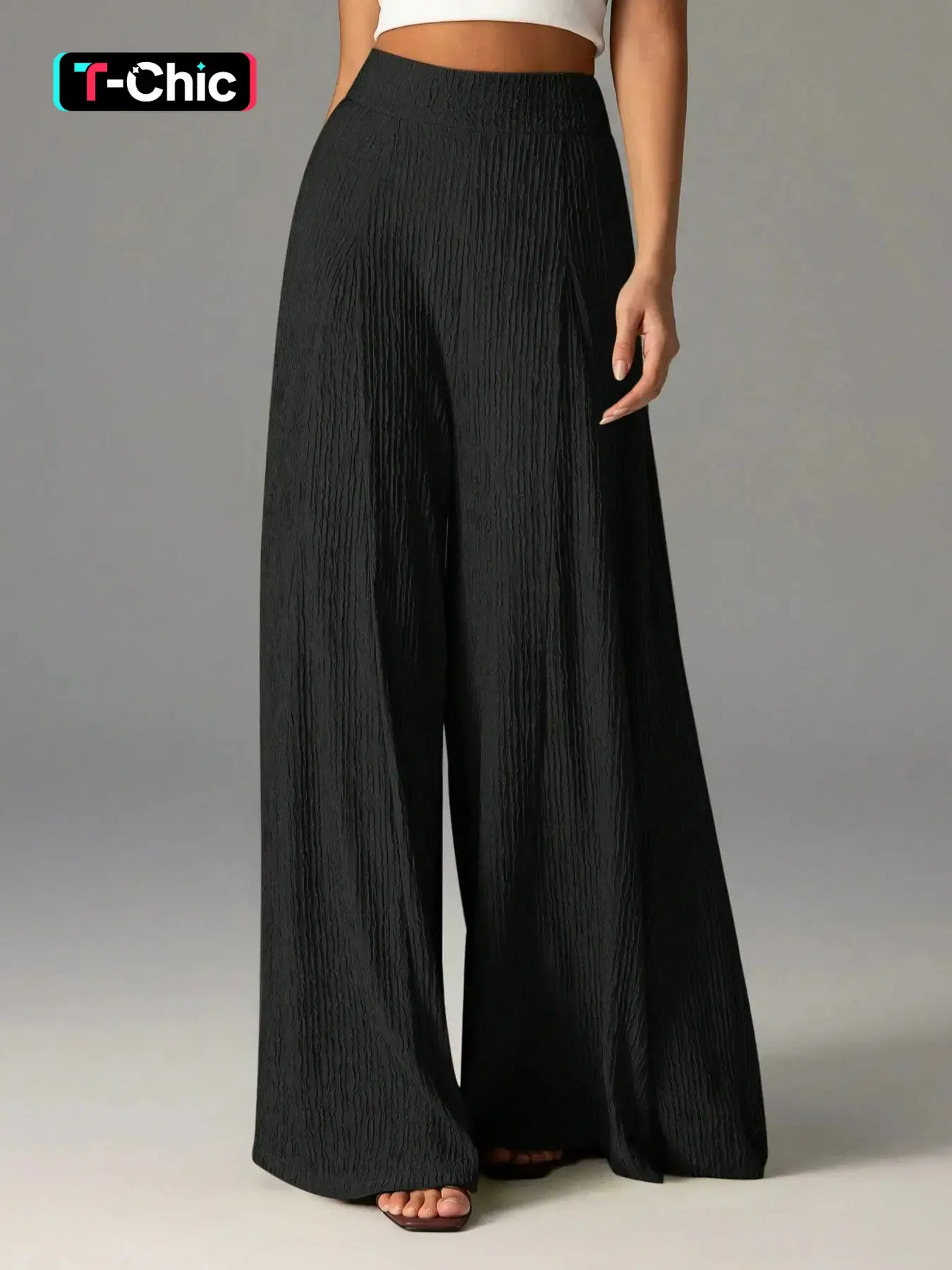 Women's High Waist Wide Leg Textured Pants, Casual Fashion Loose-Fitting Bottoms, Comfortable All-Season Wear, Stylish Ladies' Clothing, Casual Street Trousers