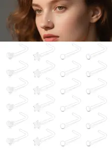 20g Clear Nose Studs Clear Nose Rings for Work Plastic Piercing Retainers for Surgery Sport School Small Tiny Bioflex Invisible Nostril Piercing Spacers Retainer L Shaped Star Heart 20 gauge Nose Piercing Jewelry