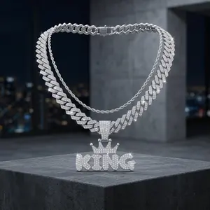 Men's Hip Hop Layered Cuban Link Necklace Set - Rhinestone Chunky Chain with Crown & King Pendant, Fashion Costume Jewelry for Daily, Party Gifts
