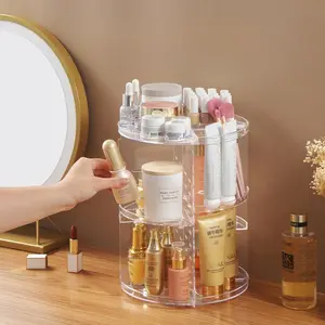 Multi-Layer Transparent Rotating Storage Rack, Cosmetic Organizer Box, Makeup Box Organizer, Shelf for Skincare, Lipstick, Bathroom Vanity, Bedroom Dresser