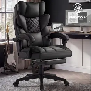 Dowinx Big and Tall Office Chair with Pocket Spring Cushion,High Back Computer Gaming Chairs with Linkage Armrests,Executive Desk Chairs with Footrest,Fabric-Black