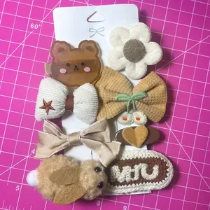 9 Piece Beige Kawaii Bow Set - Cute, That Girl, Hair Accessories, Bow, Hair Tie, Ponytail, Aesthetic