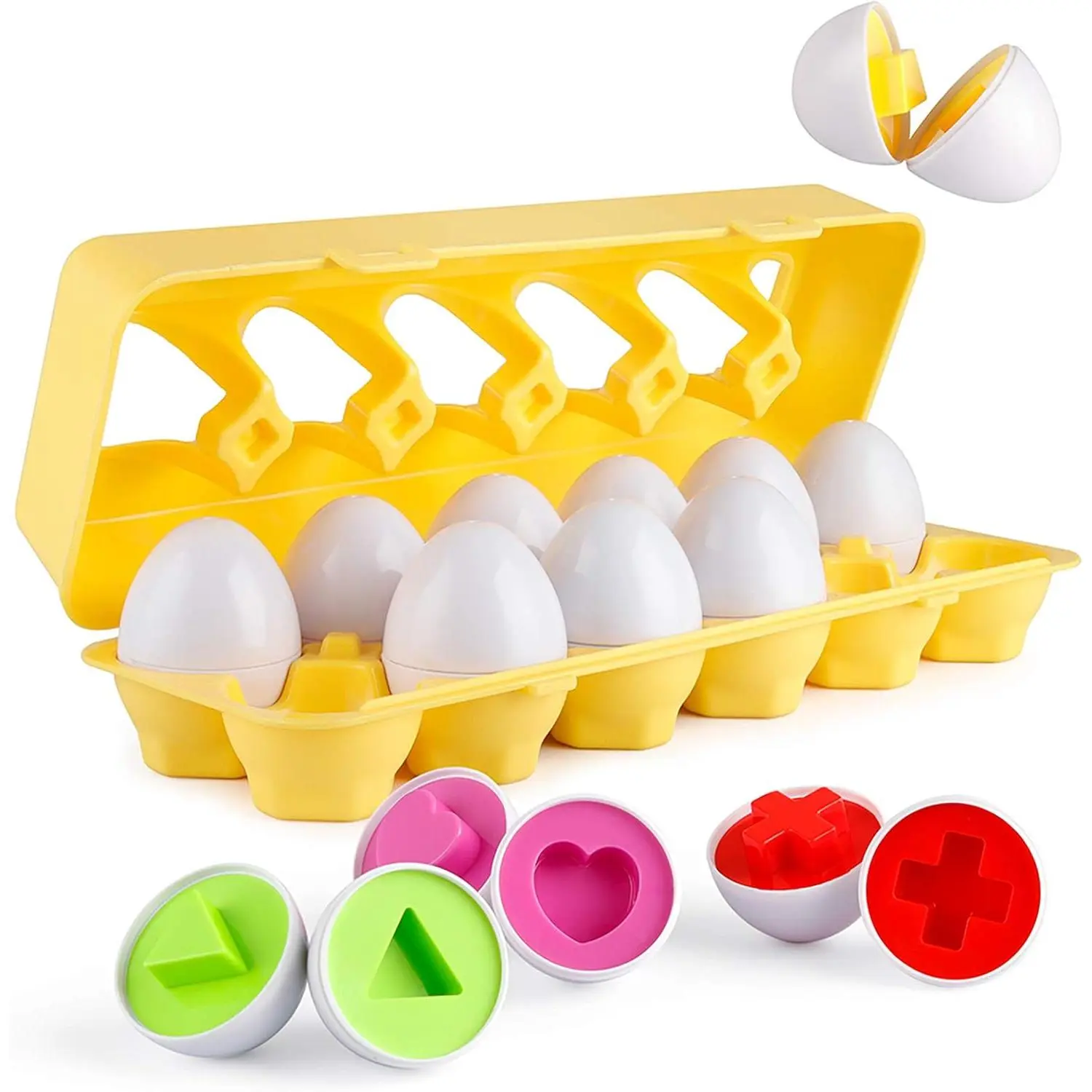 Matching Eggs 12 pcs Set Color & Shape Recoginition Sorter Puzzle for Toddlers Easter Travel Game Early Learning Educational Fine Motor Skill Gift for Year Old Kids