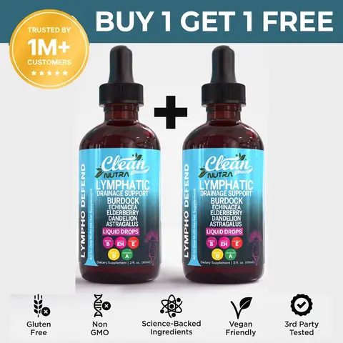 Clean Nutra Lymphatic Drainage Drops | Burdock, Echinacea, Elderberry, Dandelion, Astragalus, Milk Thistle, Sea Moss, & More for Lymphatic Support Liquid Drop - Lympho Defend