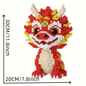 4088pcs Fiery Red Dragon Building Blocks 30CM/11.8inch 20CM/7.8inch Model Kit for Festive Gifts Suitable All Ages Ideal for Company Reception Living Room Study Christmas DIY Kits