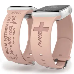 SuperLugano God is Within Her Watch Band compatible with iWatch Smartwatch Laser Engraved Band Silicone Ultra 38mm 40mm 41mm 42mm 44mm 45mm 46mm 49mm Strap Virgin De Guadalupe Jesus