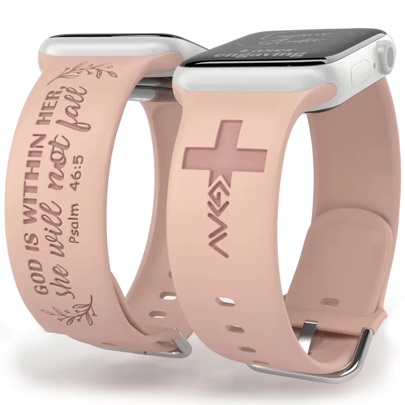 SuperLugano God is Within Her Watch Band compatible with iWatch Smartwatch Laser Engraved Band Silicone Ultra 38mm 40mm 41mm 42mm 44mm 45mm 46mm 49mm Strap Virgin De Guadalupe Jesus