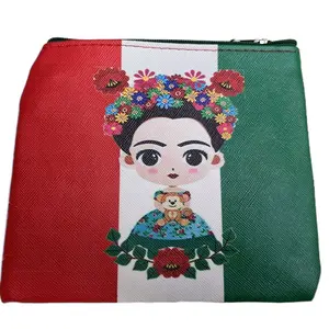 Blue dress Frida kahlo coin purse for dollars and coins Canvas