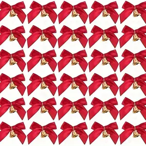 20 Ribbon Bows with Bell, Handmade Mini Christmas New Year Decorations, No Batteries Needed, Perfect for Gifts Shoes Jewelry Parties