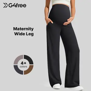 G4Free BareFeel Maternity Dress Yoga Pants with Pockets Over The Belly Stretchy Work Slack Pregnancy Wide Leg Casual Trousers