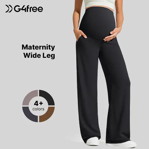 G4Free BareFeel Maternity Wide Leg Pants with Pockets - Over The Belly, Stretchy, Maternity Workout Clothes, Pregnancy Activewear for Work, Postpartum Outfits,#sohochic