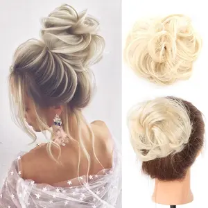 Elegant Messy Bun Hairpiece for Women - Wavy Curly Scrunchies, Synthetic Chignon Ponytail Extensions, Thick Updo Hairpieces