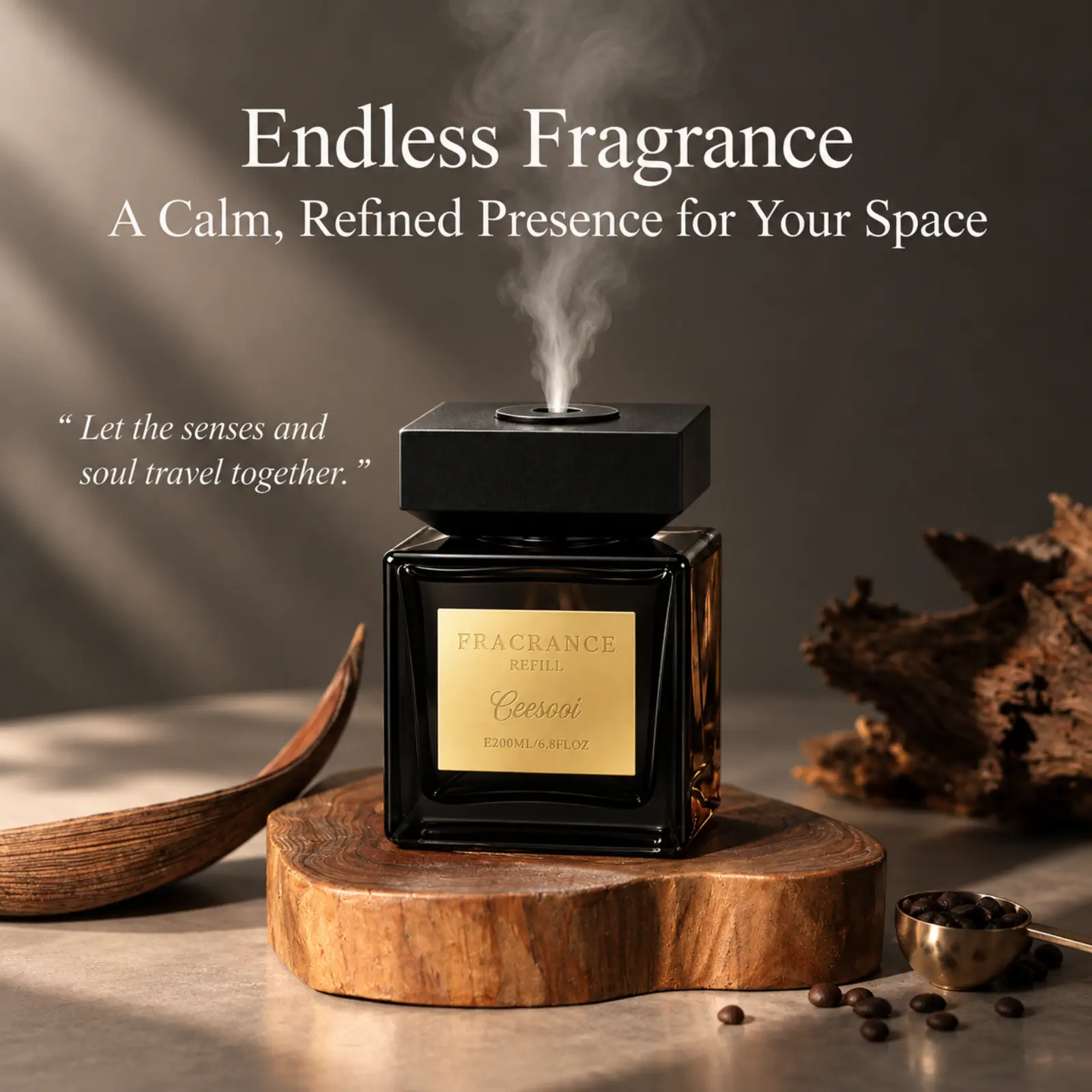 Automatic Fragrance Diffuser — Luxury hotel-grade scent diffuser featuring natural plant extracts; a pure, minimalist formula that provides long-lasting indoor fragrance. Suitable for bedrooms, yoga studios, hotels, and cars; Lasts 60–120 days.
