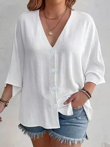 Women's V-Neck Button Ice Silk Wrinkle Solid Color Cardigan, Long Sleeve Fashion Top, Comfortable and Stylish Outerwear for Daily Wear