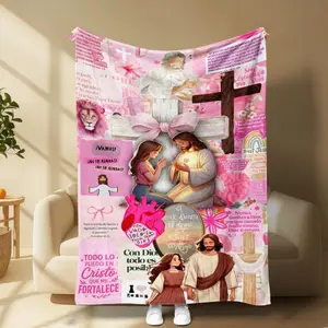 Jesus Prayer Flannel Blanket, Christian Inspirational Throw with Bible Quotes, Soft Cozy Fleece for Sofa, Bed, Bedroom, Church, Faith Home Decor