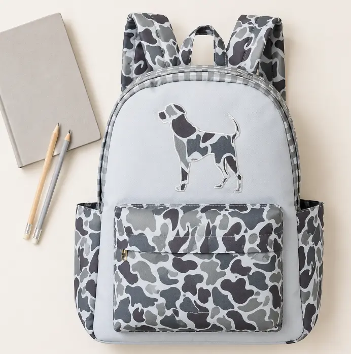 Camo Dog Backpack, Unisex Polyester Functional Backpack with Multi-Pocket Design and Secure Zipper Closure
