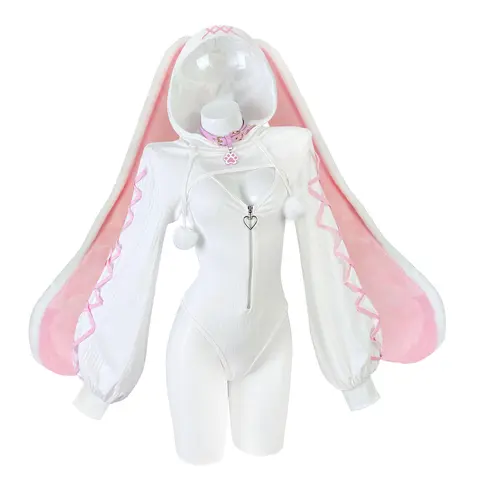 KORURACLUB Women's Bunny Jumpsuit with Heart Lock - Minimalist Basic Style Cute Outfits, One Size Women's Cosplay Costume for Fancy Dress Party