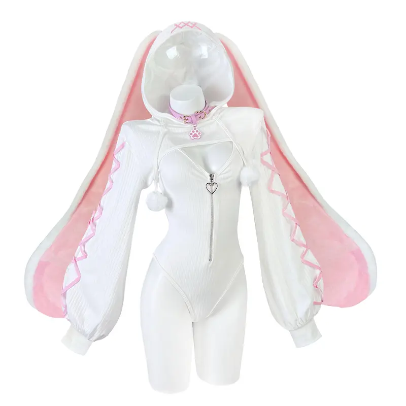 KORURACLUB Women's Bunny Jumpsuit with Heart Lock - Minimalist Basic Style Cute Outfits, One Size Women's Cosplay Costume for Fancy Dress Party