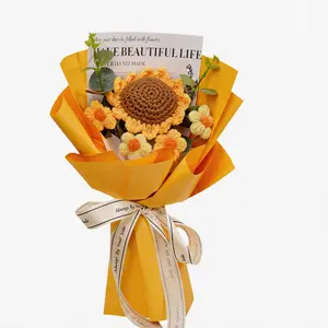Handmade Crochet Sunflower Bouquet - Forever No-Wilt Knit Flowers, Eco-Friendly Gift for Her Him, Birthday, Thank You, Get Well Soon, Just Because, Bright Yellow Crochet Flowers Bouquet for Best Friend, Girlfriend, Boyfriend, forever