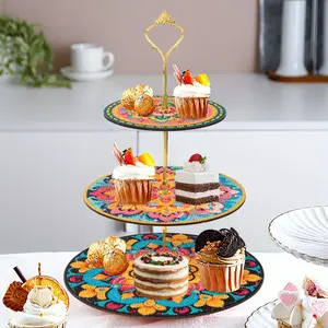 Diamond Painting Kit Dessert Stand Three-layer Cupcake Stand DIY Exquisite Diamond Art Tray 9.6x13in for Weddings Birthday Parties Thanksgiving Valentine's Day Halloween