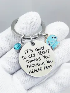 Metal Blue Jellyfish Keychain, Inspirational Quote Keychain, Backpack Accessory, Comforting Encouragement, Holiday Gift Ornament