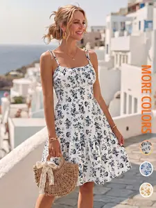 [Graduation Season]Women's Floral Print Ruched Sleeveless Cami Dress, Casual Wear Fashion Summer Style, Perfect for Weekend Outing, Beach Trip, Sunny Afternoon
