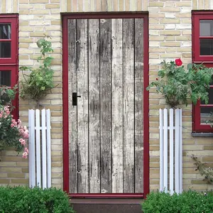2pcs   Vintage Wood Grain Decorative Door Wall Sticker Self Adhesive Waterproof Removable Simulation Wooden Door Texture Wall Decal for Living Room Bedroom Entrance Background Wall Renovation Home Deco