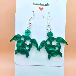 8) Green Pearlescent Turtle Earrings