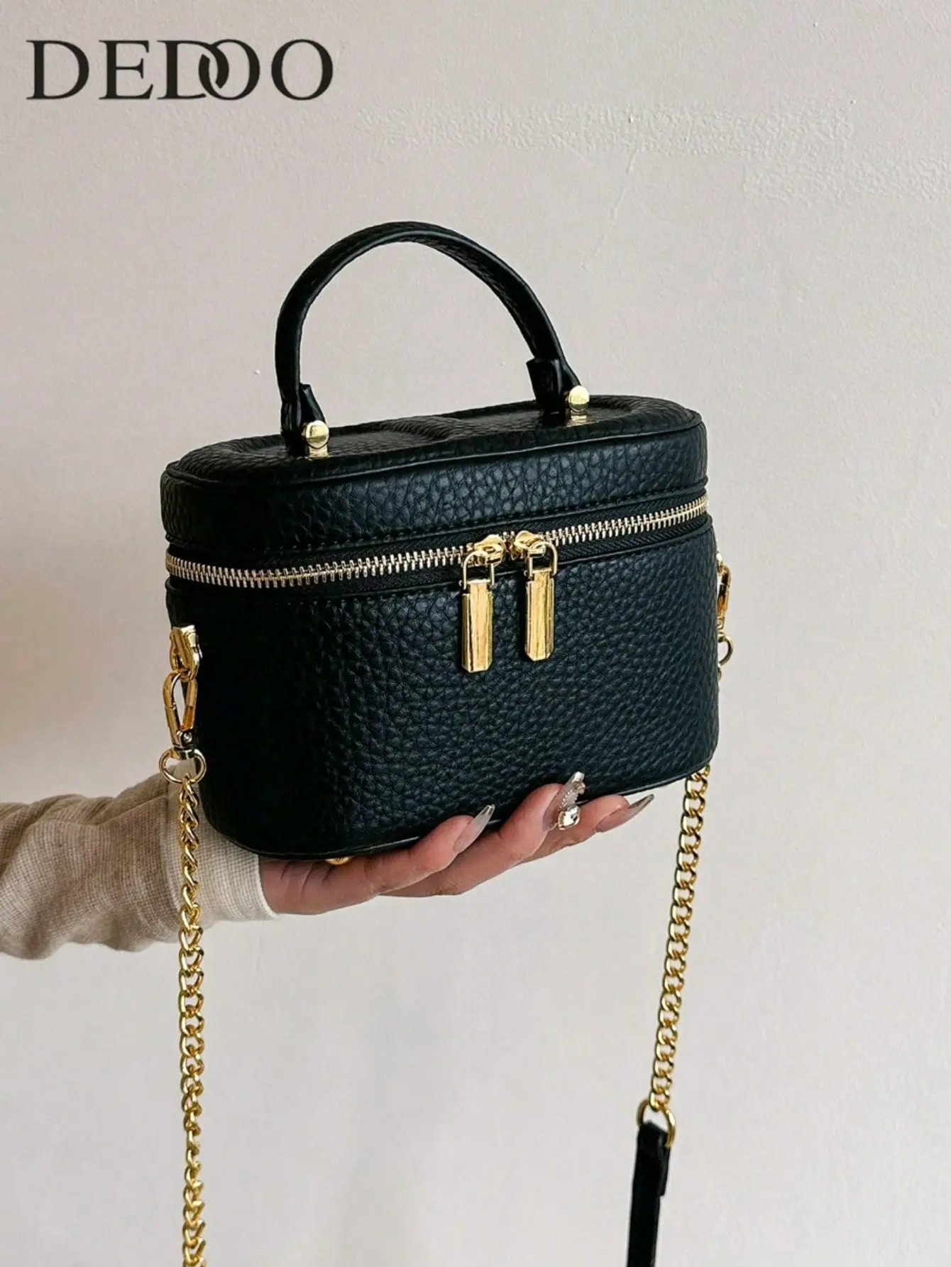Women's Casual Simple Style PU Leather Bucket Bag - Chain Shoulder Handbag, Adjustable Strap Crossbody, High-Capacity Everyday Purse for Work, Daily Use, Accessories for Women