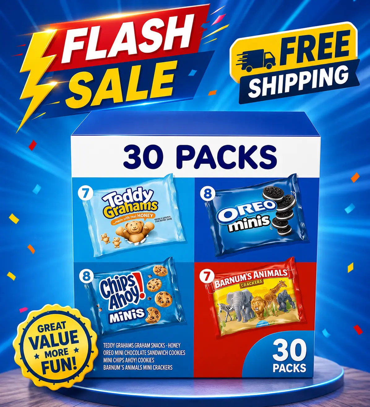 Nabisco Team Favorites Snacks Variety Pack – 30 Individual Snack Packs with 4 Delicious Flavors, Assorted Cookies & Crackers for Lunch Boxes, Office Snacks, School, Travel, Parties & On-the-Go Snacking, Family Variety Pack
