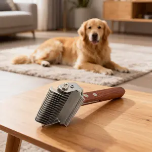 Double Sided Pet Grooming Brush - Dog & Cat Shedding, Dematting Tool with Slicker Brush, Stainless Steel Pins, Dematting Comb, Ergonomic Wooden Comfort Grip Handle