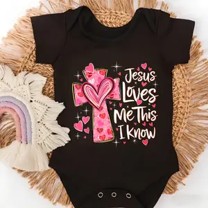 Premium Cotton Baby Bodysuit Jesus Loves Me Cross Print 100% Pure Cotton Non-Irritating Snap Closure Breathable Stretchy Perfect For Gifting & Everyday