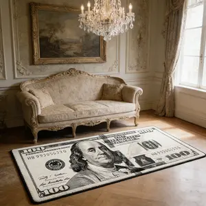 Creative American Hundred Dollar Bill Pattern Rug, Retro Oil-Proof Absorbent Kitchen Mat, Durable Short Velvet Living Room Decor, Durable Area Rugs