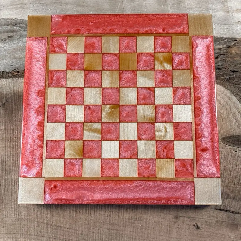 Pink Pearl Maple Chess/Checker Board with Border - INCLUDES PIECES