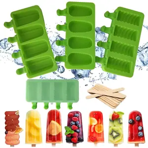 Popsicle Molds Set of 3,Ice Pop Molds Silicone 4 Cavities Ice Cream Oval Cake Pop Mold,with 50 Wooden Sticks for DIY Popsicle,Cake Pop, Ice Pop, Cakesicles(Green)
