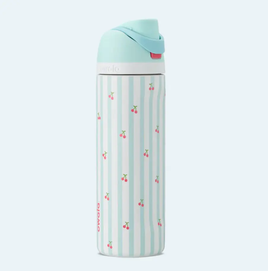 ️ Owala 24oz Cherry Stripe Insulated Water Bottle with Built-In Straw Leak Proof BPA Free Sports Travel Bottle