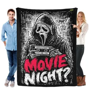 Scream “Ghostface Movie Night” Oversize Throw Blanket – Horror Movie Fan Merch Tapestry | Soft Plush Fleece | Bedroom Decor for Horror Buffs, Slasher Fans & TikTok Trendsetters | Retro Cassette Tape Design & Durable Print