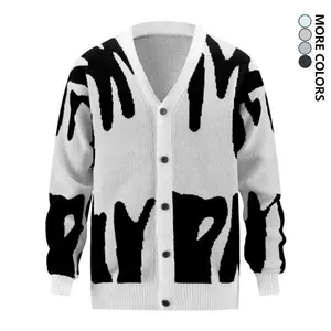 Men's casual sports knitted cardigan wool sweater fashion sweater long sleeved thick warm winter and autumn coat geometric pattern button closure regular fit fashionable casual warm long sleeved sweater jacket