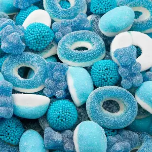 Blue Candy Mix | 1-Pound Bag | Blue Raspberry Candy | Sweet & Sour Gummies for Gender Reveal | Baby Shower Party Favors for Boy | Gummi Bears, Nonpareil Berries, Gummy Rings & Puffs