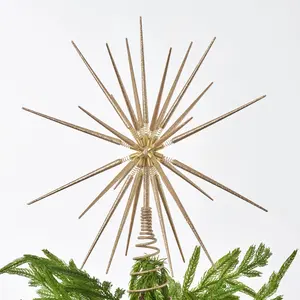 Gold or Silver Twinkling Glitter Sunburst Sputnik Christmas Tree Topper Star