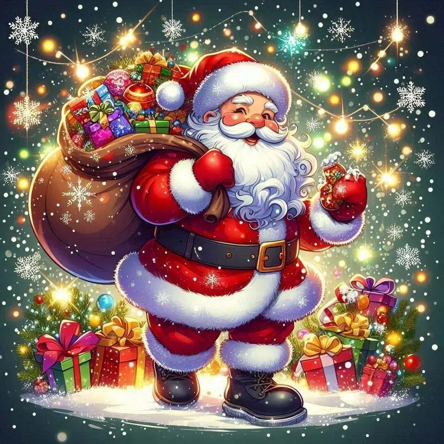 5D DIY Full Drill Round Diamond Painting - Diamond Art Kit Santa Claus Mosaic, Canvas, Diamond Painting Kits - DIY Craft Decorative Painting, Home Wall Decor, Perfect for Halloween and Christmas, Independence Day, Birthday and Anniversary Gifts