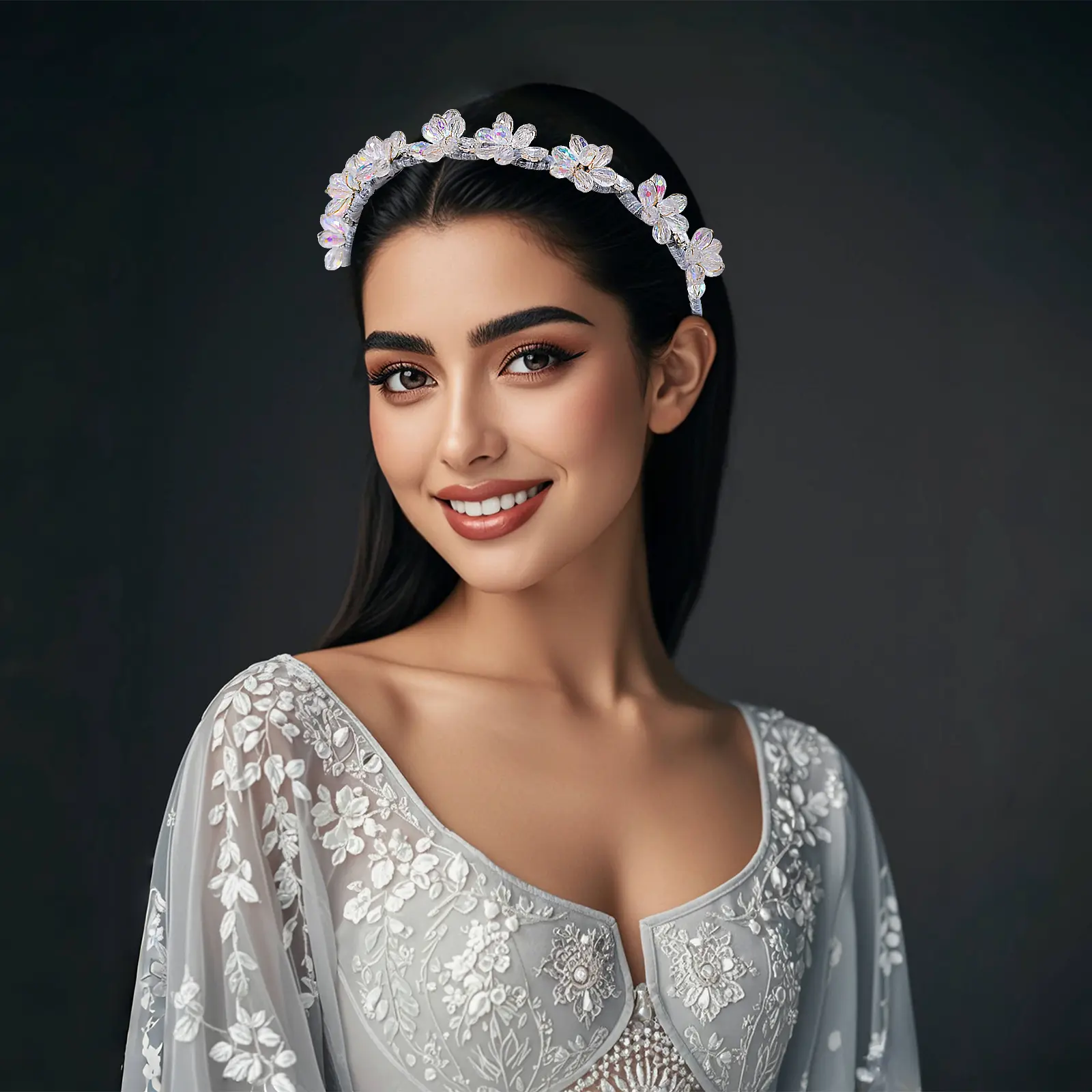 Styrdast Hands Elegant Crystal Flower Headband for Women