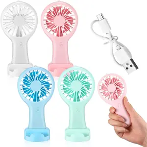 4 count Mini Handheld Fan Bulk 3 Speed USB Electric  Operated Small Portable Pocket Fan with Data  and Mounting Base Summer  for Wedding Camping Travel(White, , Blue, Green)